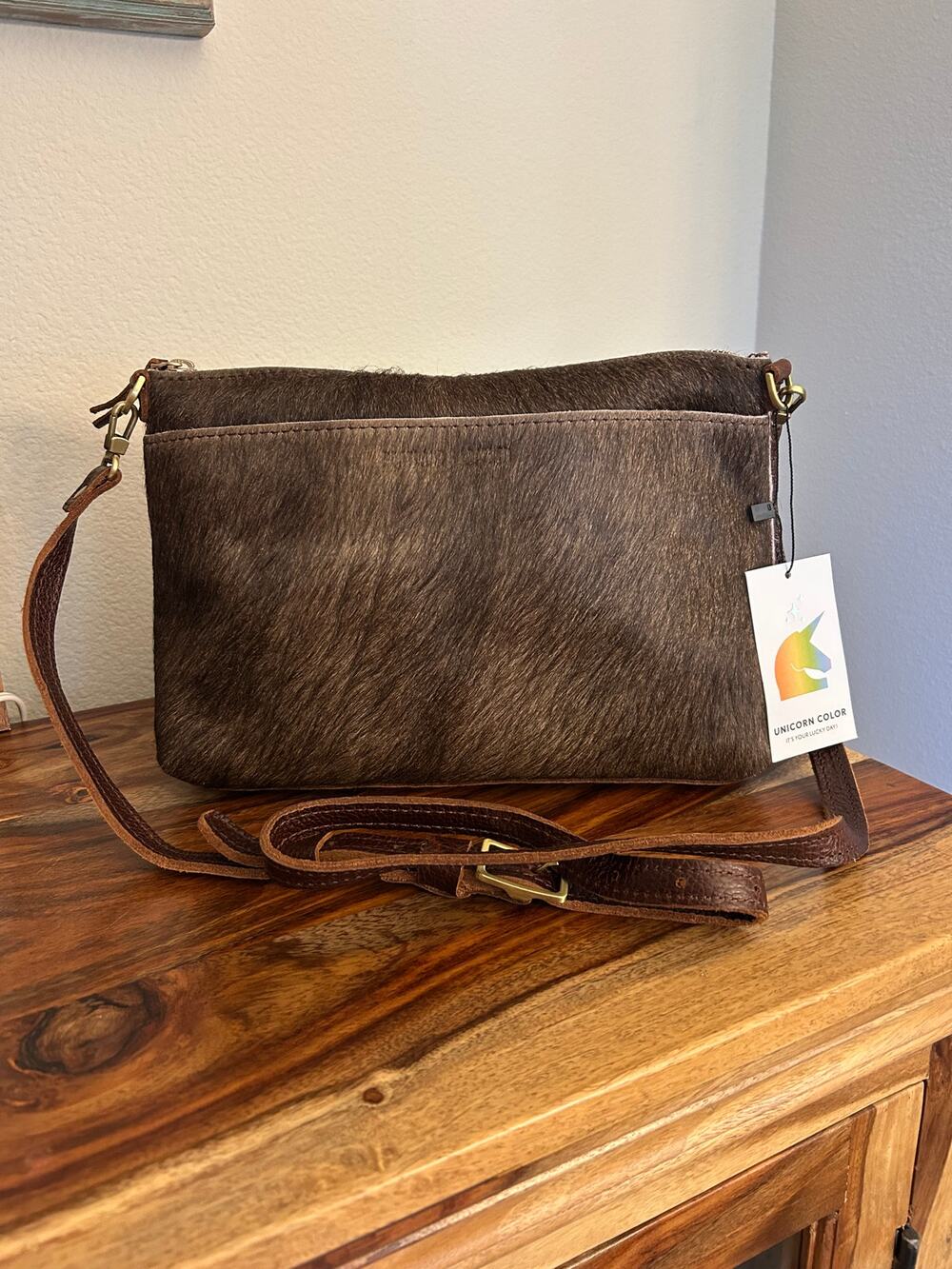 Portland Leather Large Poppy Purse Limited Edition Unicorn Hair on Hide Bag